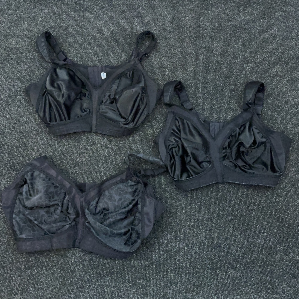 Playtex Bra Womens Plus 44D Black Wireless Satin Floral Full Coverage Lot 3